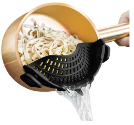 AUOON Clip On Strainer Silicone for All Pots and Pans, Pasta Strainer Clip on Food Strainer for Meat Vegetables Fruit Silicone Kitchen Colander